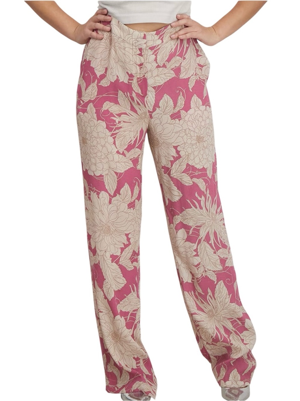 MNG Pink Floral High Rise Pants Size Medium